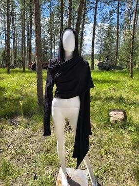 Zhen Nymph Black Cardigan With Oversized Hood Black Draped Hooded Wrap Top